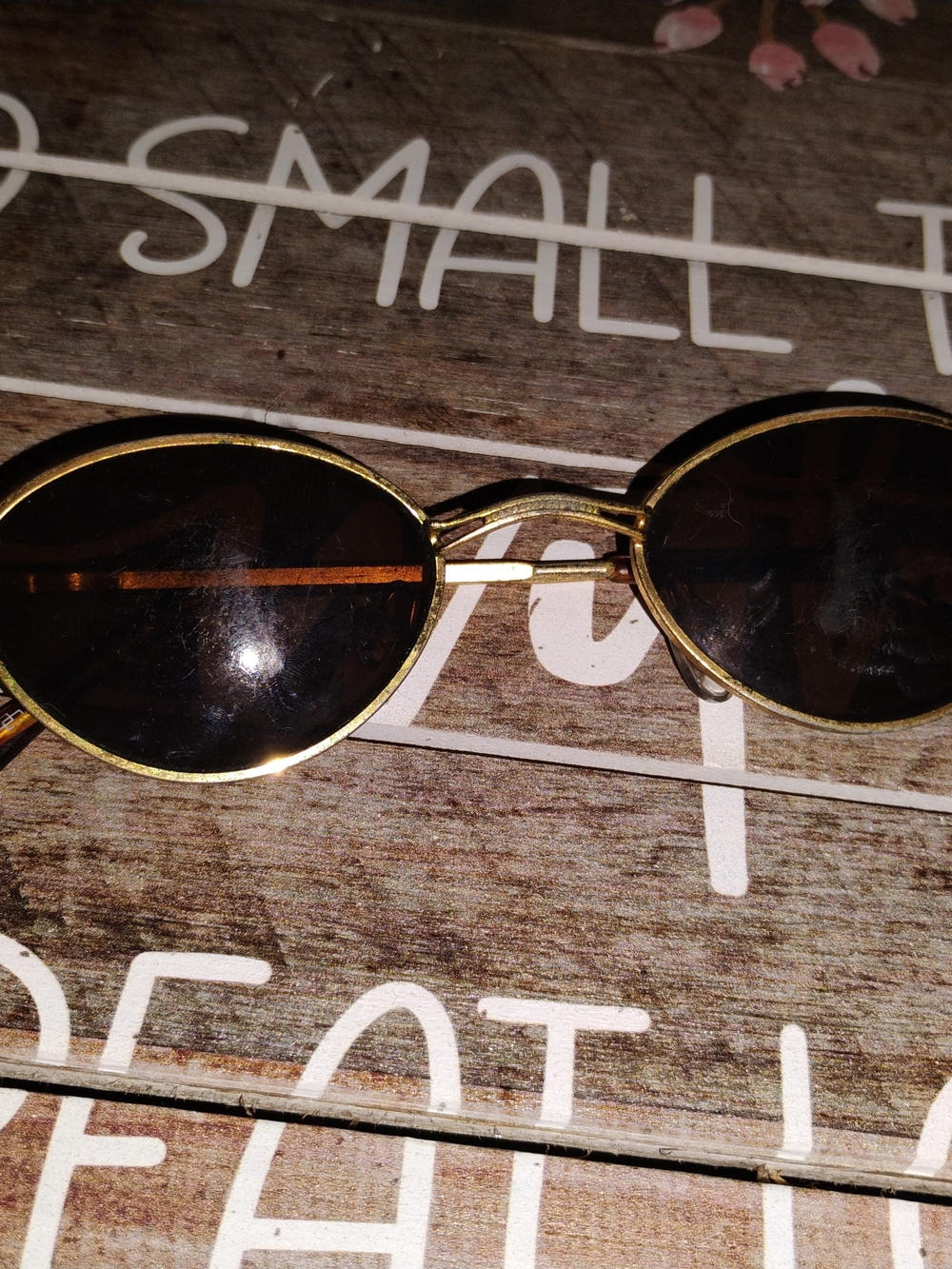 Ray-Ban Gold Oval Sunglasses with Dark Lenses